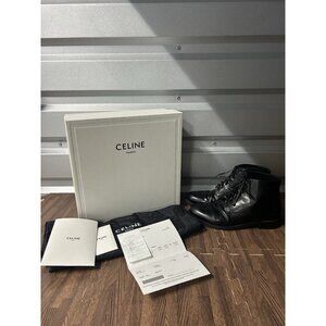 CELINE Women’s Army Lace Up Black Leather Boots Size 38 Made in Italy